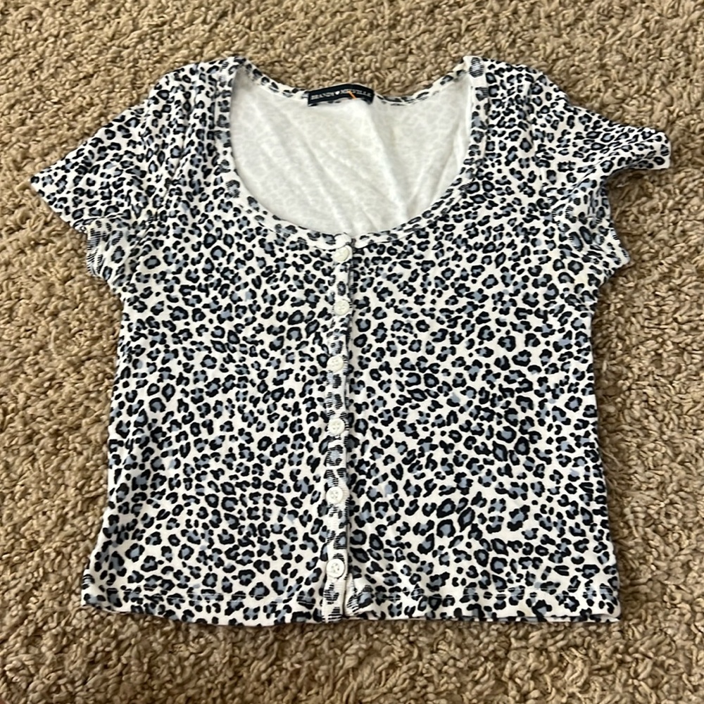light blue cheetah print brandy melville button top